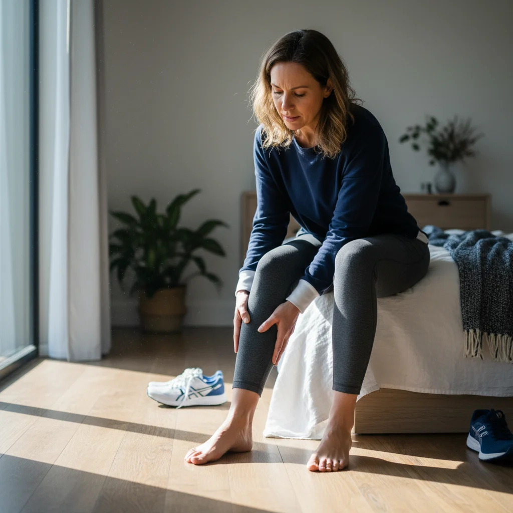 A person sits and reaches toward their foot. Heel pain in the morning can signal more serious issues, according to PS Foot and Ankle.