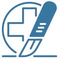 Healthcare cross and scalpel logo